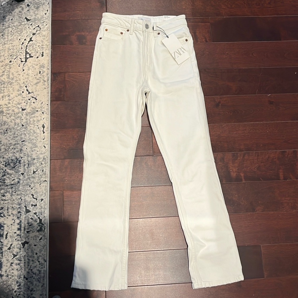 NEW Zara High-Rise,Ankle Length,Stove Pipe White Jeans
